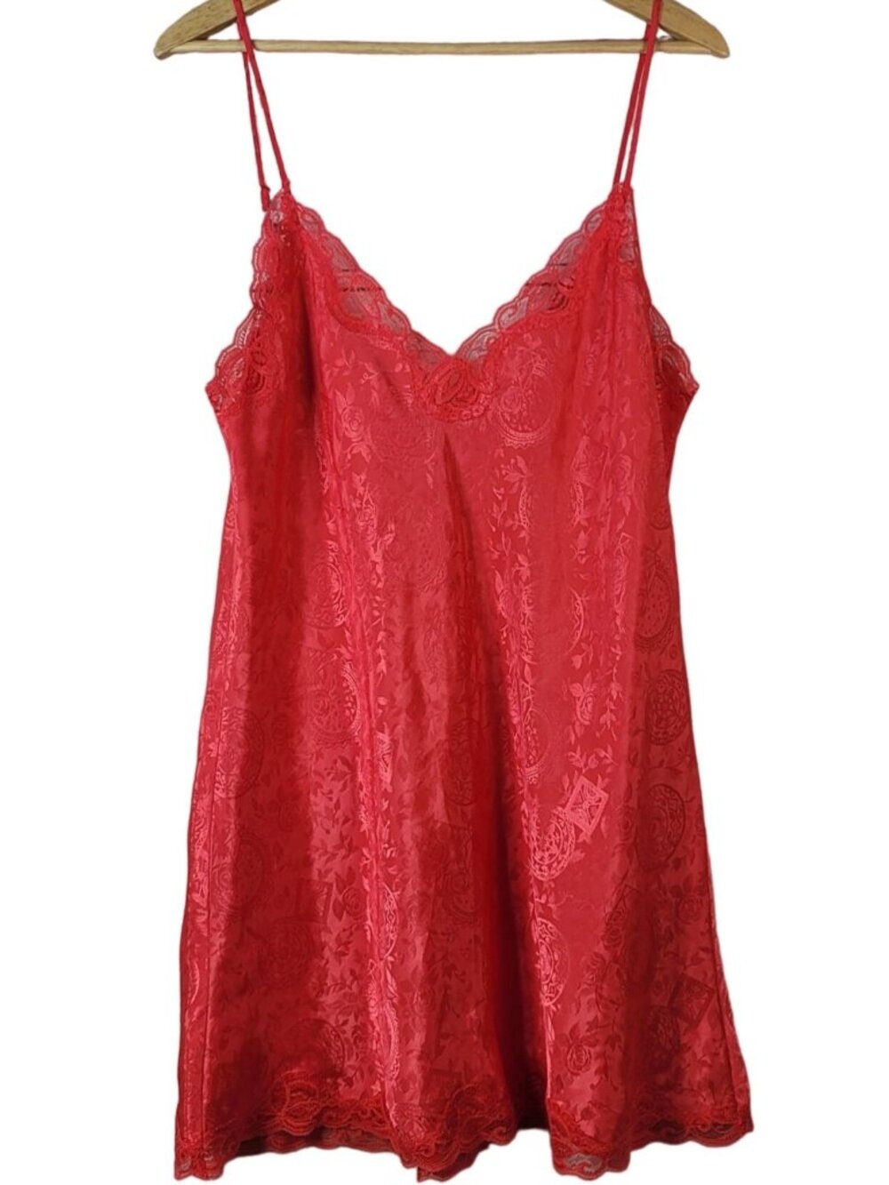 Victoria's Secret Nightie Chemise Red Pink Large Floral Adj Lace Gold Label VTG